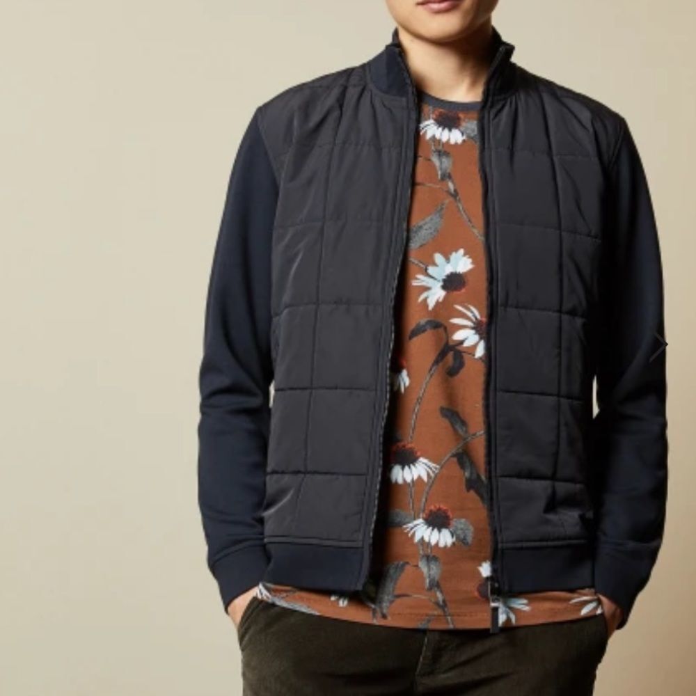 NWT Ted Baker Navy Pasport Long Sleeve Quilted Funnel Neck Zip Sweater